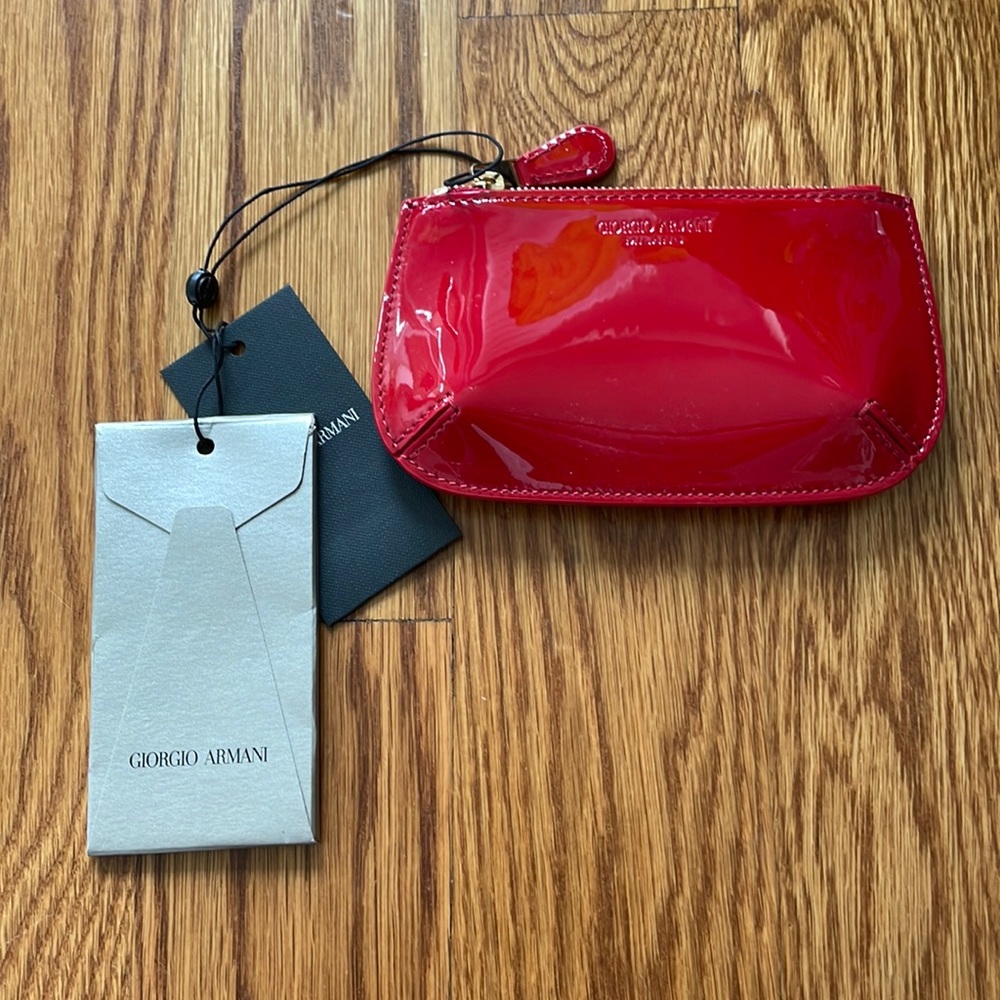 NEW WITH TAGS Giorgio Armani Patent Leather Zip Wallet in Red